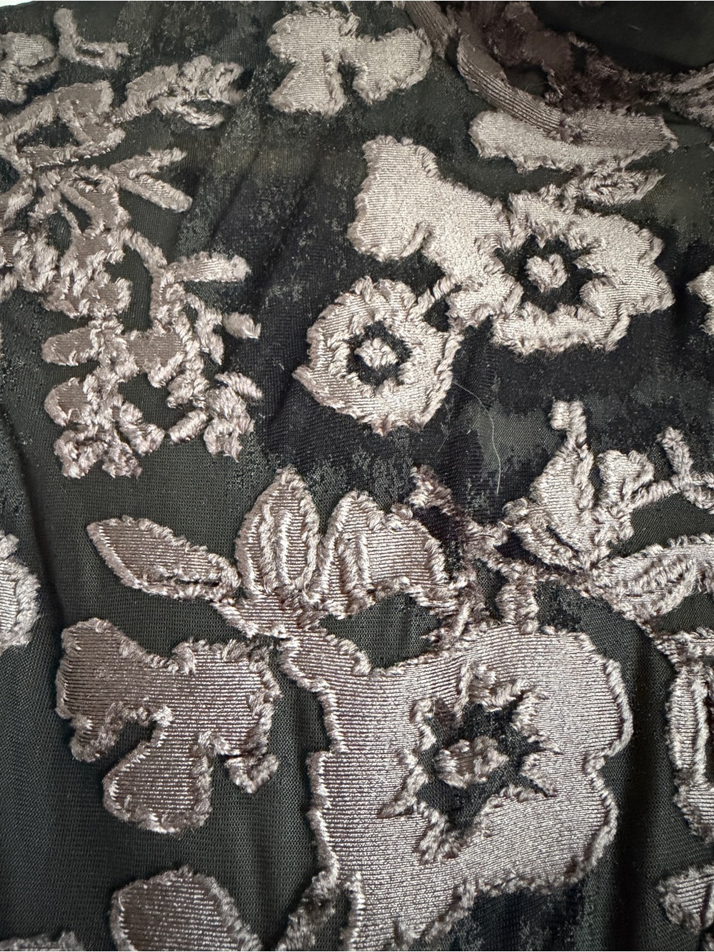 Eckhaus Latta Floral Burnout Mock Neck Long Sleeve Top - Black and Taupe - Picture 2 of 5